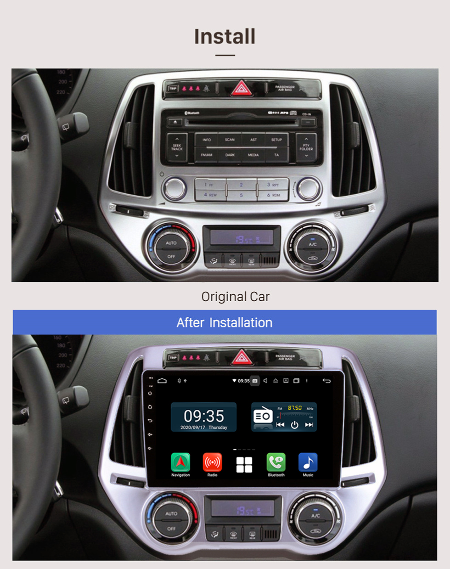 Hyundai Veloster 2011-2017 Aftermarket Navigation Autoradio Hyundai i20 2012-2014 with Auto AC Aftermarket Radio Upgrade